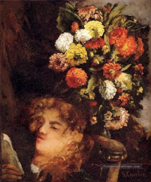  fleurs Peintre - Tête d’une femme avec des fleurs Réaliste réalisme peintre Gustave Courbet
